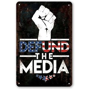 🇺🇸🤡”Defund The Media”📺Quality Aluminum Rustic Look Metal Sign!